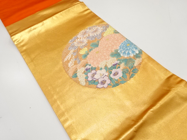 JAPANESE HIRAKI NAGOYA OBI / WOVEN AUTUMN FLOWERS
